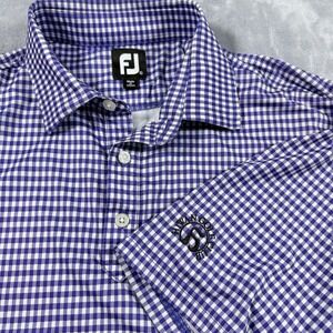 Footjoy FJ Mens Golf Polo Shirt Purple White Gingham Check XL Short Sleeve